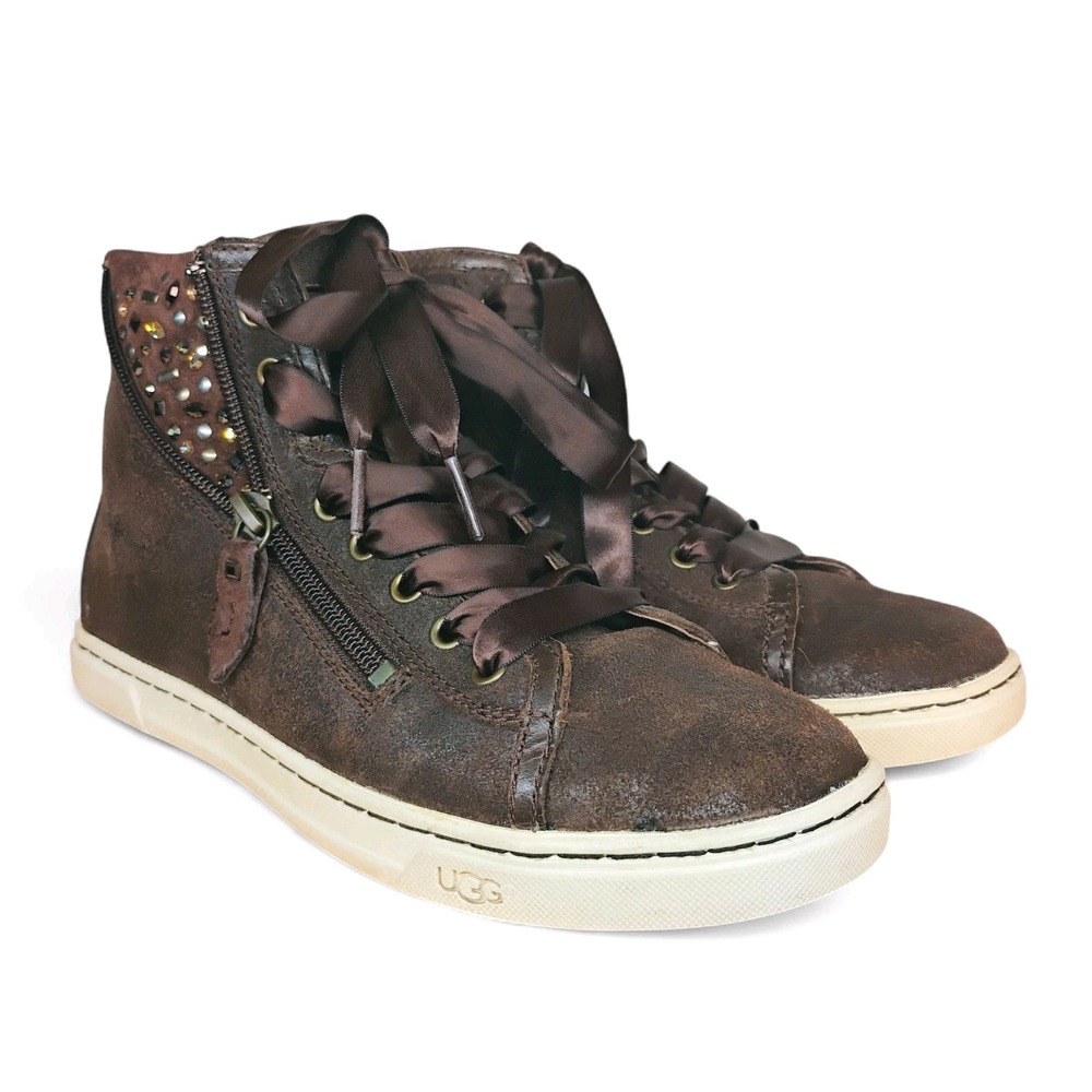 UGG Australia Blaney Crystals Brown Leather Ankle Booties Womens‎ Size 7 Shoes